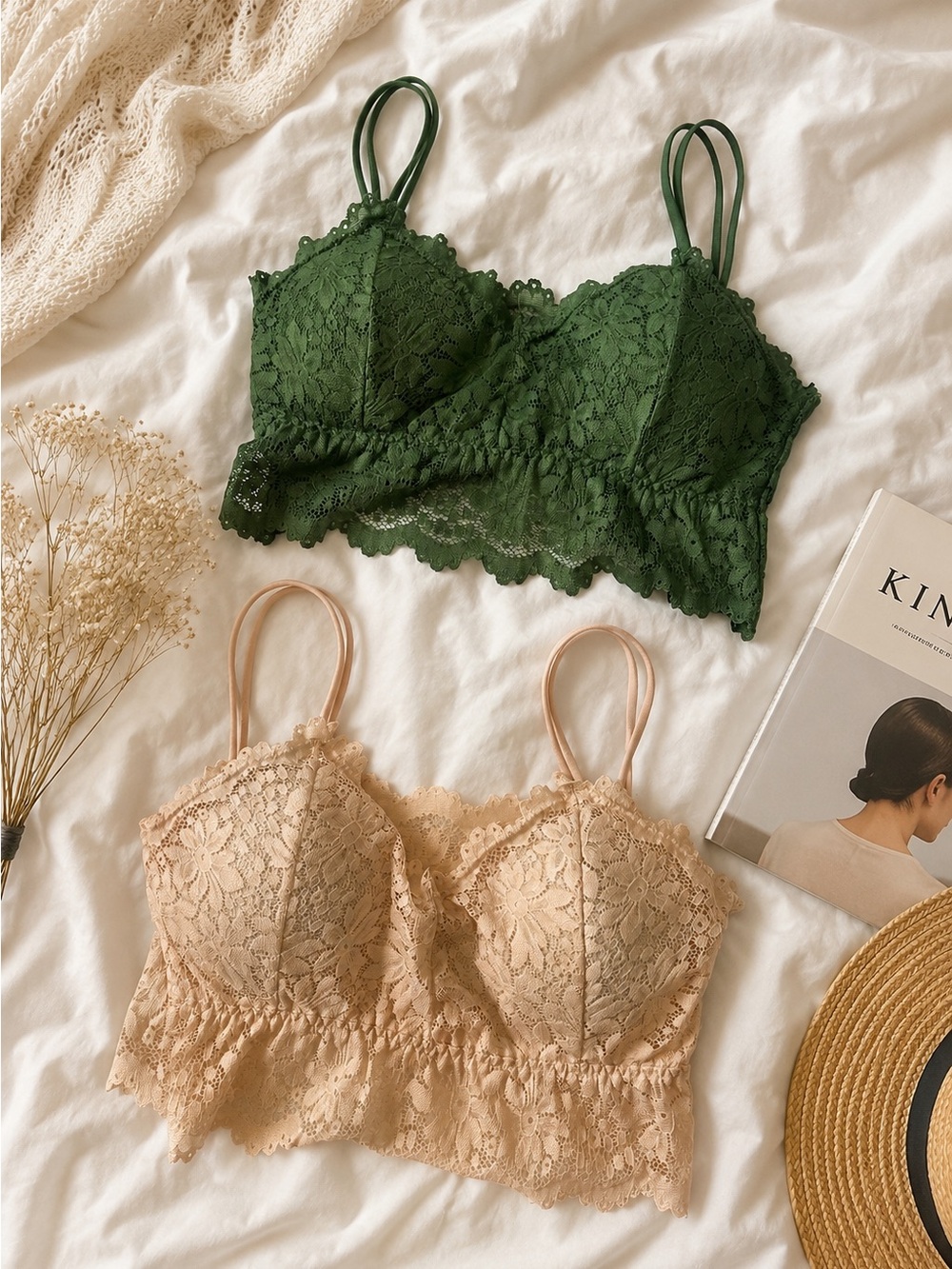 Lace Bralette Bundle Green Nude Floral Lace Crop Bra Camis Size Small